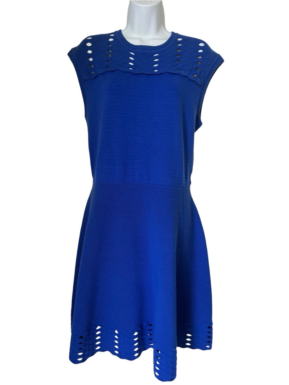 Ted Baker London Royal Blue Knit Dress Size 5/US 12 Fit & Flare Scalloped